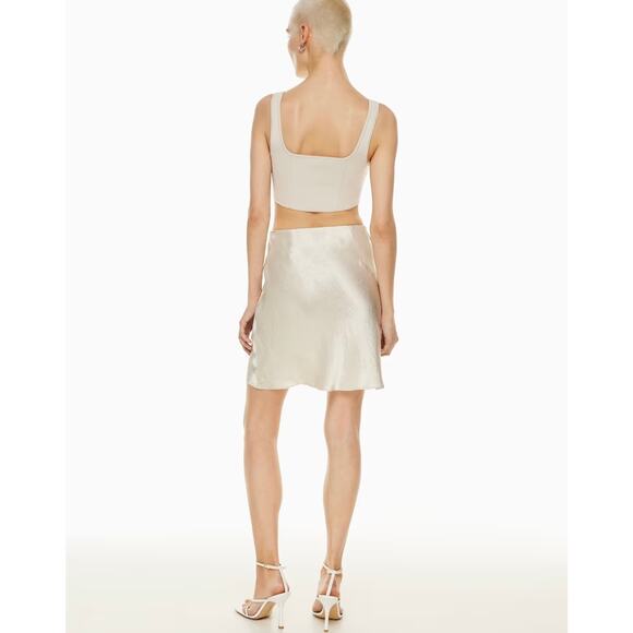 EUC Babaton Slip Satin Mini Skirt Size 8 Champagne Silky A Line Minimalist Skirt - Picture 12 of 15